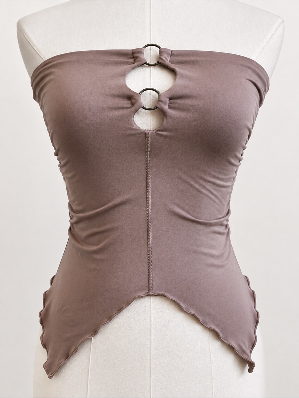 NWT Edikted Mocha Strapless Tube Top XS Ring Cutout Handkerchief Hem Y2K